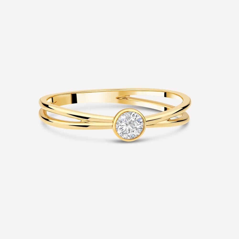 Born Kissed with Diamonds 9ct Yellow Gold Lab 0.15ct Round Diamond Open Split Shoulders Ring image number 2