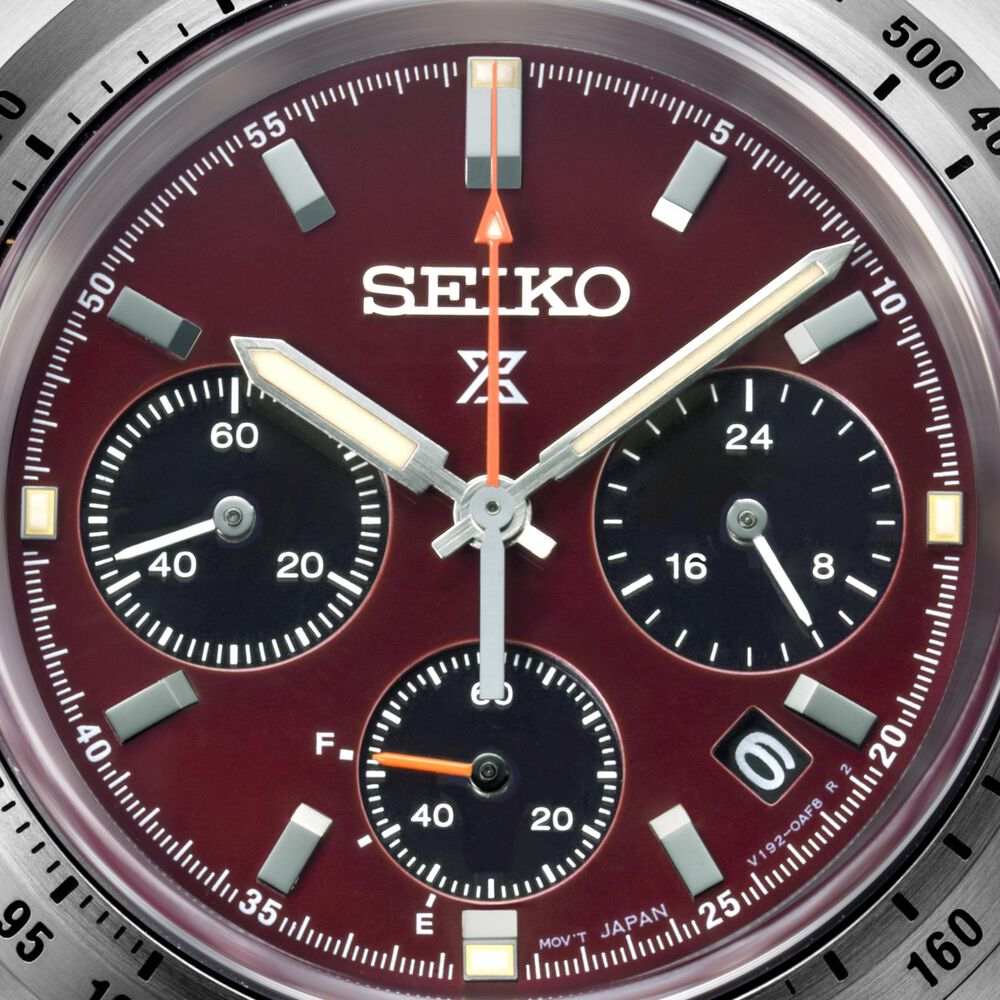 Seiko Prospex Speedtimer European Exclusive Factory Red 39mm Dial Steel Bracelet Watch image number 2