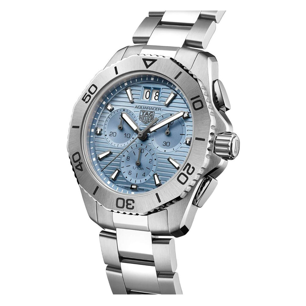 TAG Heuer Aquaracer Professional 200 Chronograph 40mm Light Blue Dial Steel Bracelet Watch image number 1