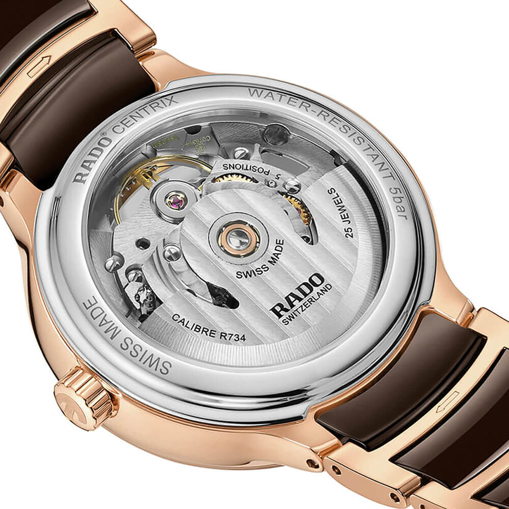 Rado Centrix Automatic Diamonds 35mm Brown Open Heart Dial Two-Tone Ceramic Bracelet Watch image number 3