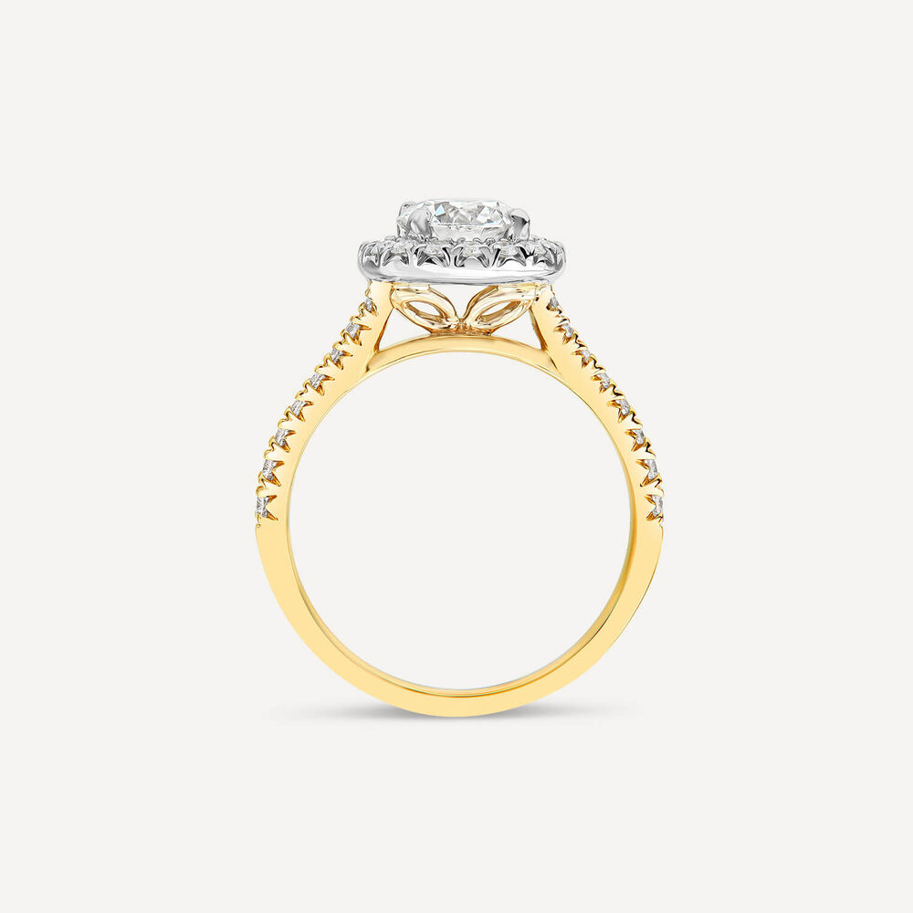 Born 18ct Yellow Gold 1.40ct Lab Grown Round Halo & Diamond Sides Ring image number 1