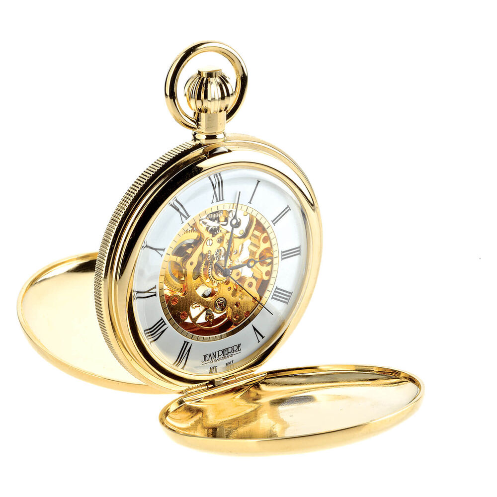 Jean Pierre Gold Plated Double Hunter Mechanical Heartbeat Window Pocket Watch image number 0