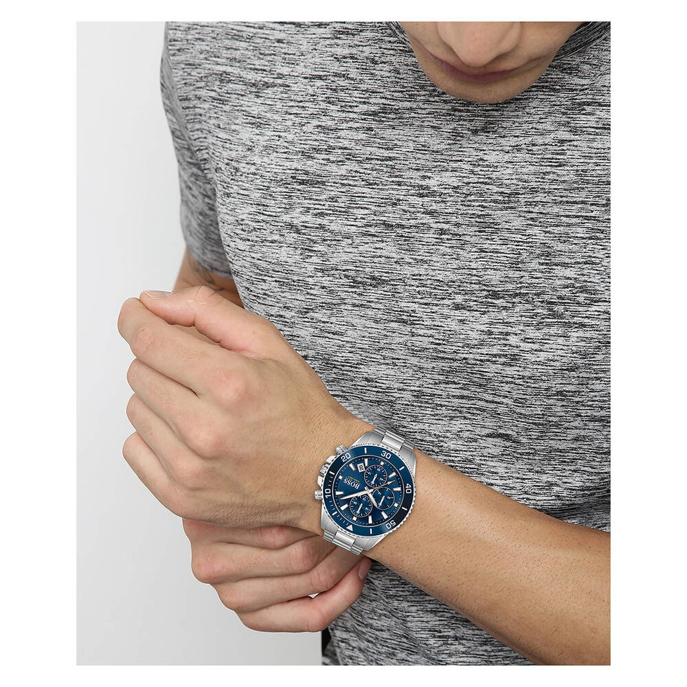 Hugo BOSS Admiral 46mm Blue Dial Chronograph Steel Case Bracelet Watch image number 3