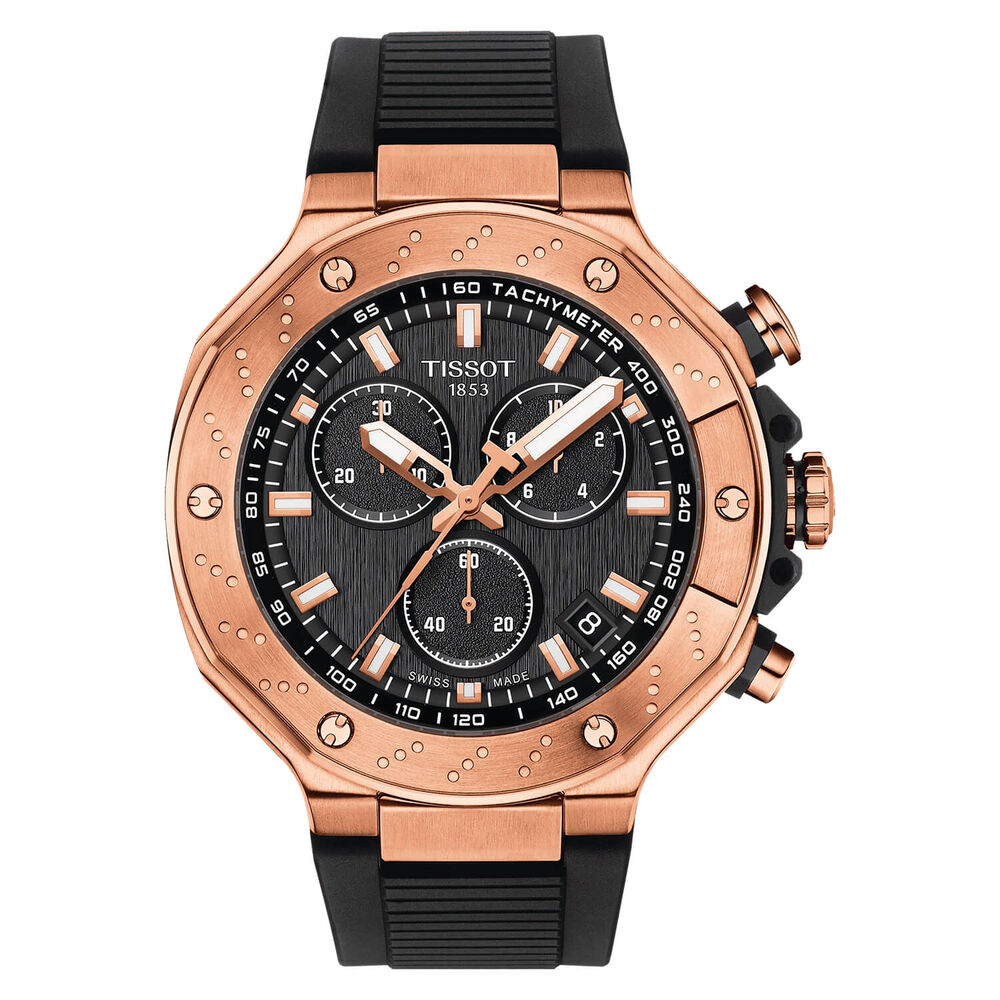 Tissot T-Race 45mm Black Chrono Dial Rose Gold Case Black Strap Watch image number 0