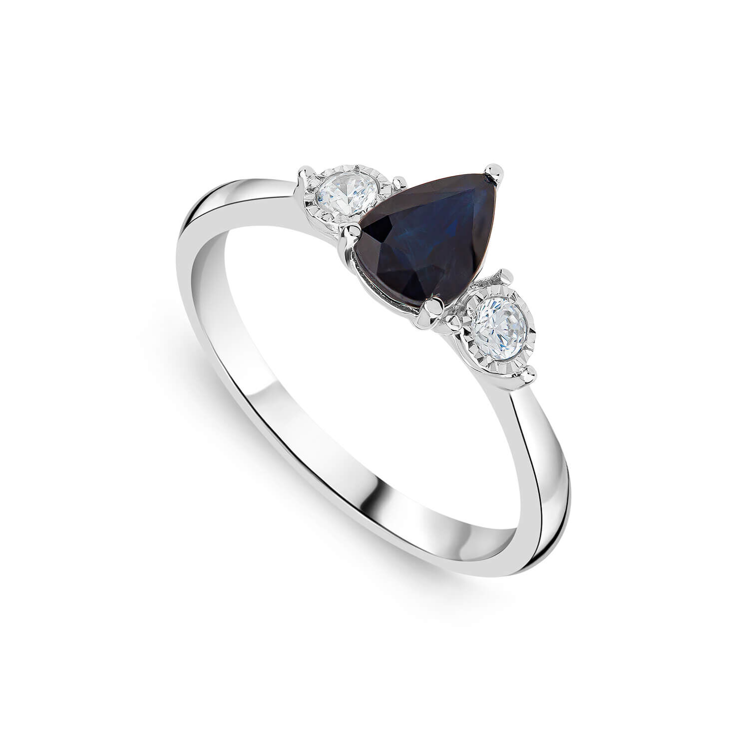9ct White Gold Oval Diamonds Pear Sapphire Twist Ring