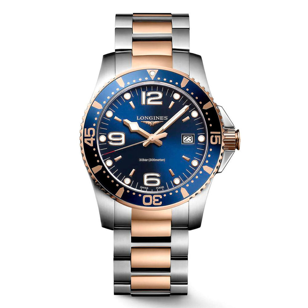 Longines Diving HydroConquest Blue Rose Gold & Steel Case Bracelet Watch