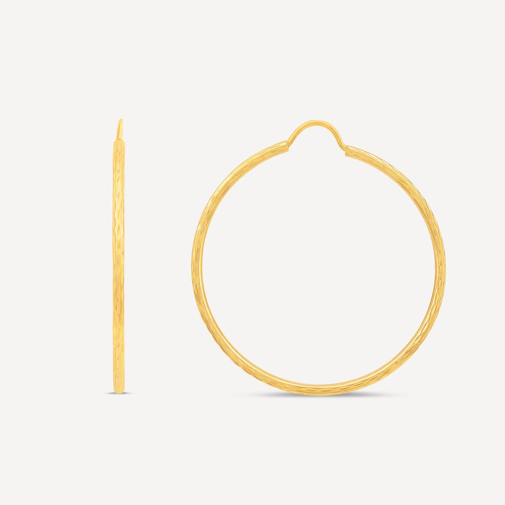 9ct Yellow Gold Diamond Cut 30mm Hoop Earrings image number 1
