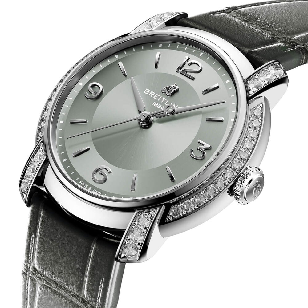 Bretling Lady Premier Automatic 36mm Grey Dial Leather Strap Watch