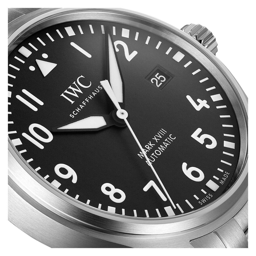 Pre-Owned IWC Schaffhausen Pilot's Watch Mark XVIII 40mm Black Dial Steel Bracelet Watch image number 3