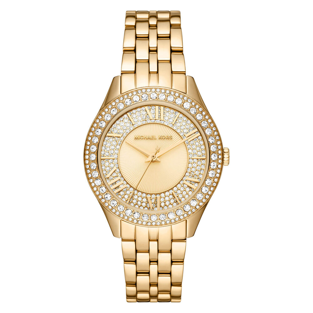 Michael Kors Harlowe 38mm Yellow Gold Crystal Dial Watch 