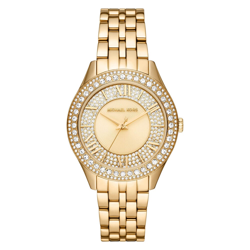 Michael Kors Harlowe 38mm Yellow Gold Crystal Dial & Bezel Bracelet Watch image number 0