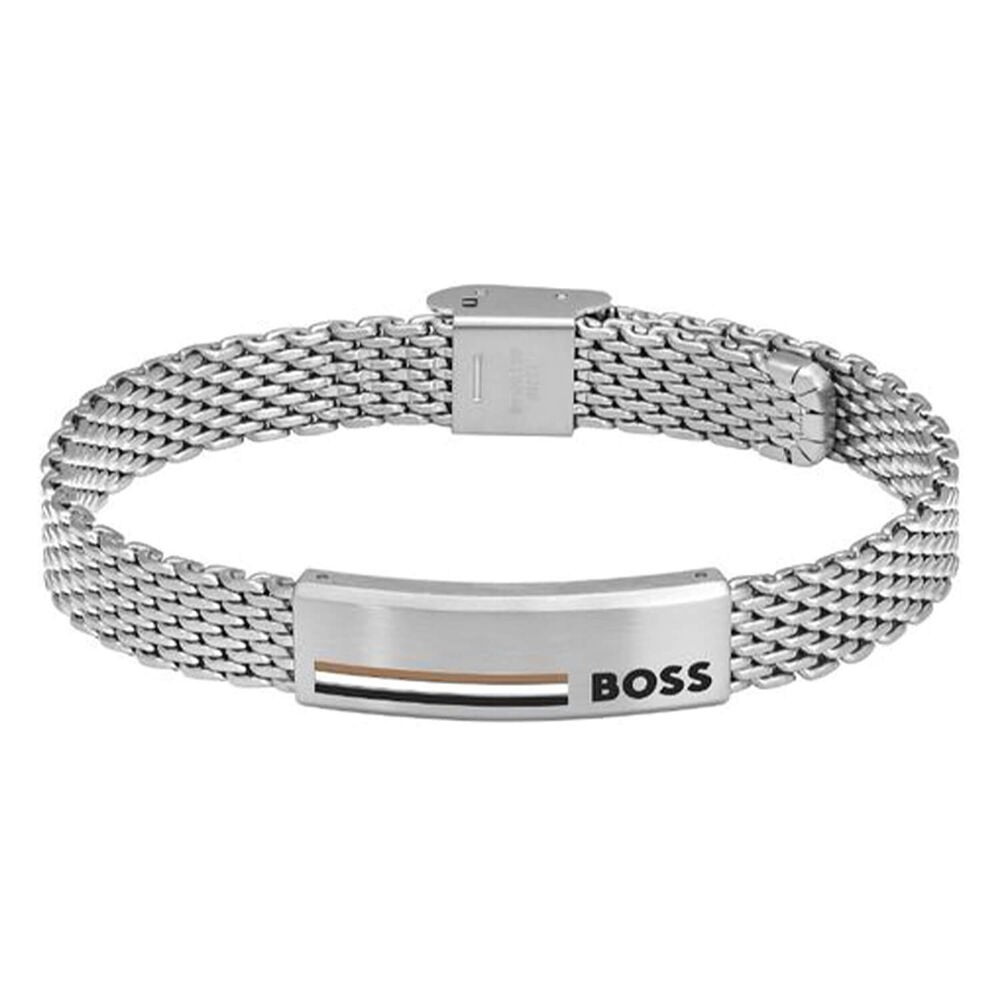BOSS Alen Stainless Steel Signature Plate Bracelet