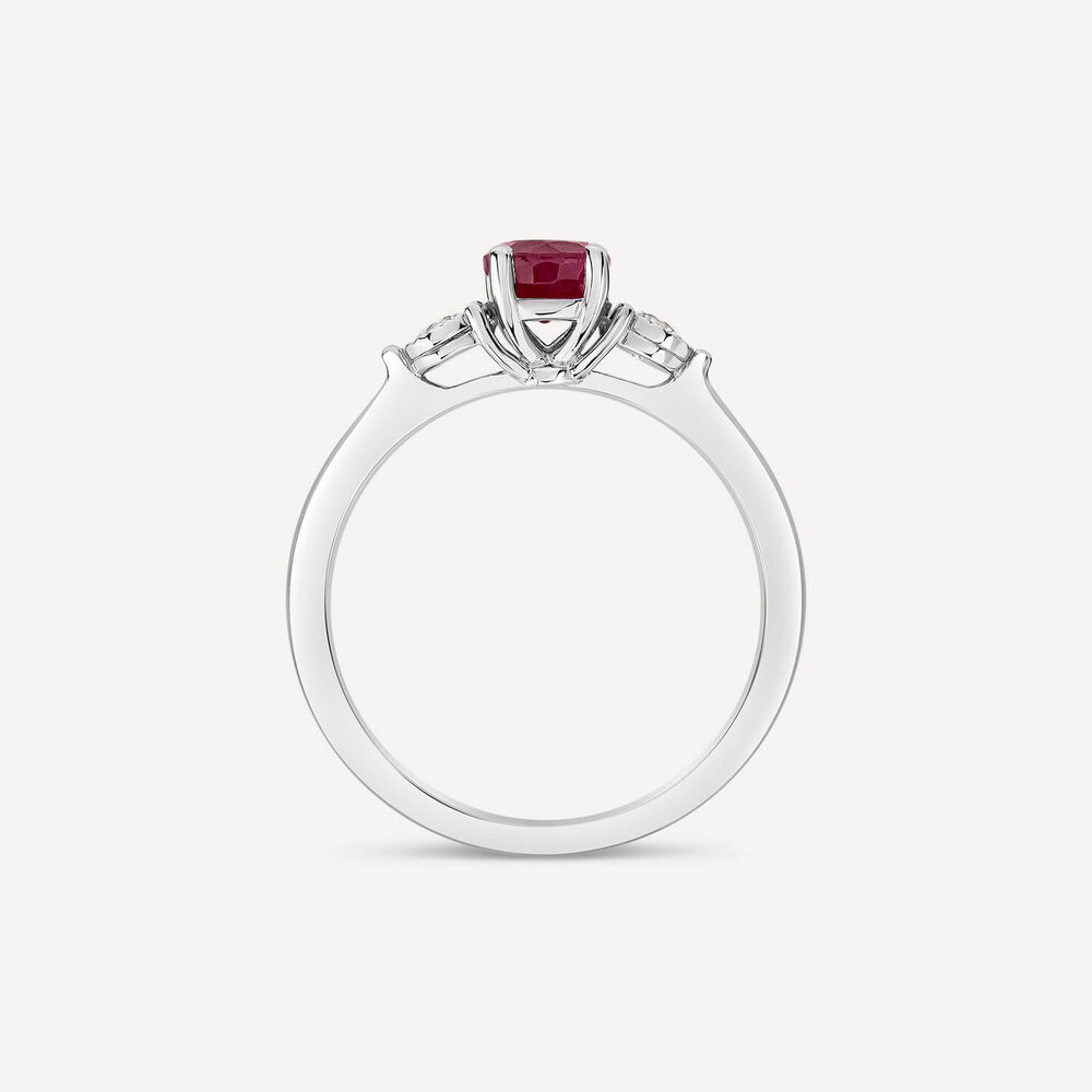 9ct White Gold Oval Ruby & Diamond Sides Ring image number 3