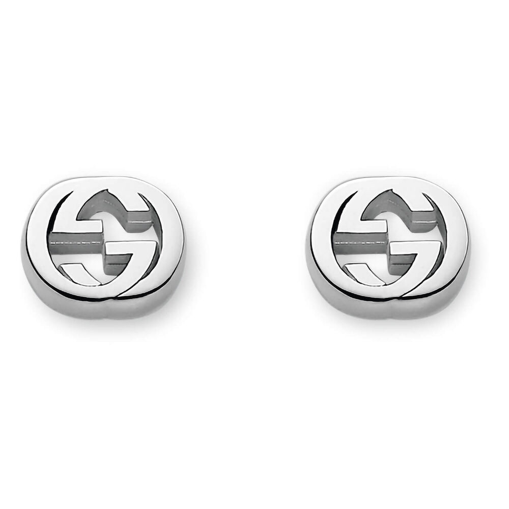 Gucci Interlocking Rhodium Plated Sterling Silver Stud Earrings