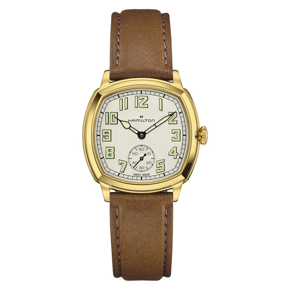 Hamilton American Classic 34mm Beige Dial Brown Leather Strap Watch
