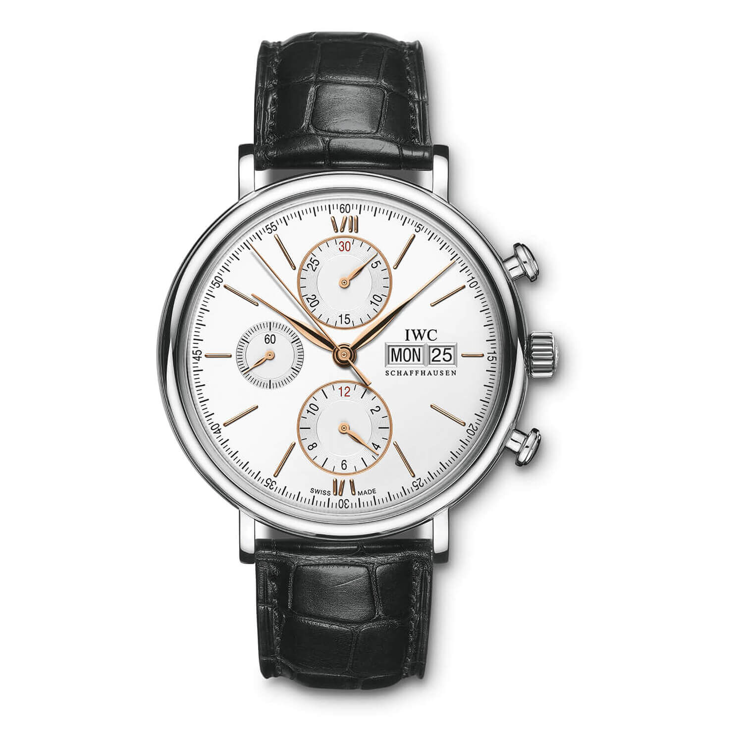 IWC Portofino Collection Mens Black Strap White Dial Watch