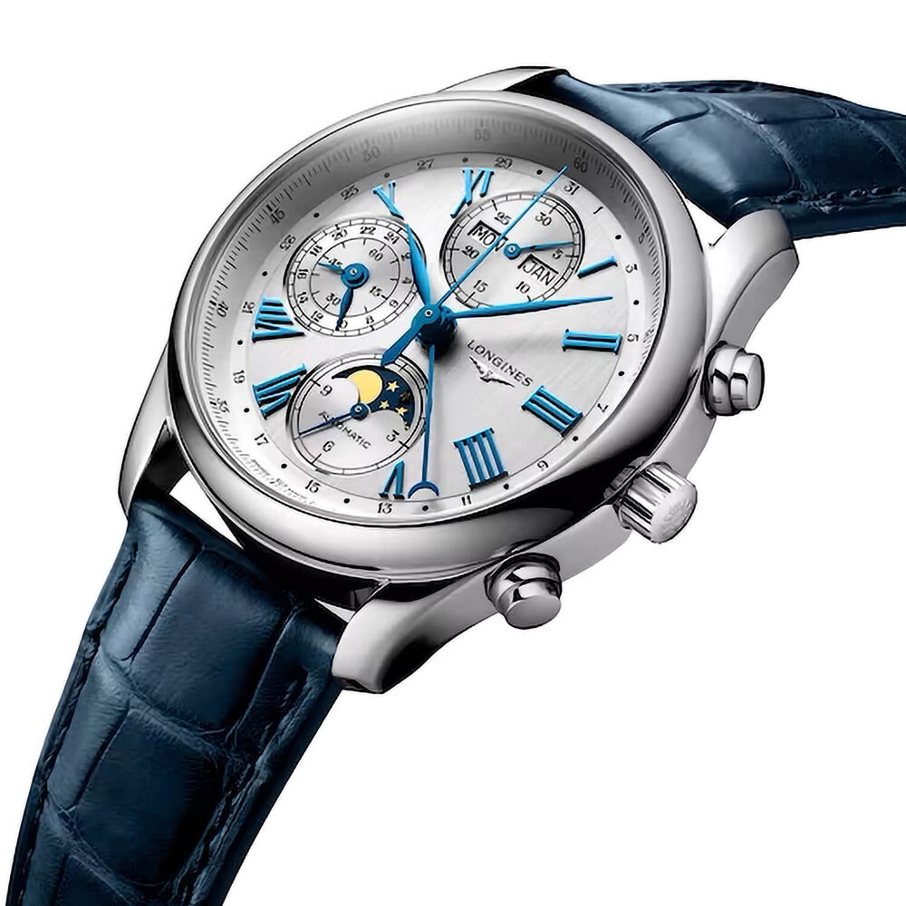 Longines Master Collection Collection 40mm Silver Dial Blue Alligator Strap Watch image number 1