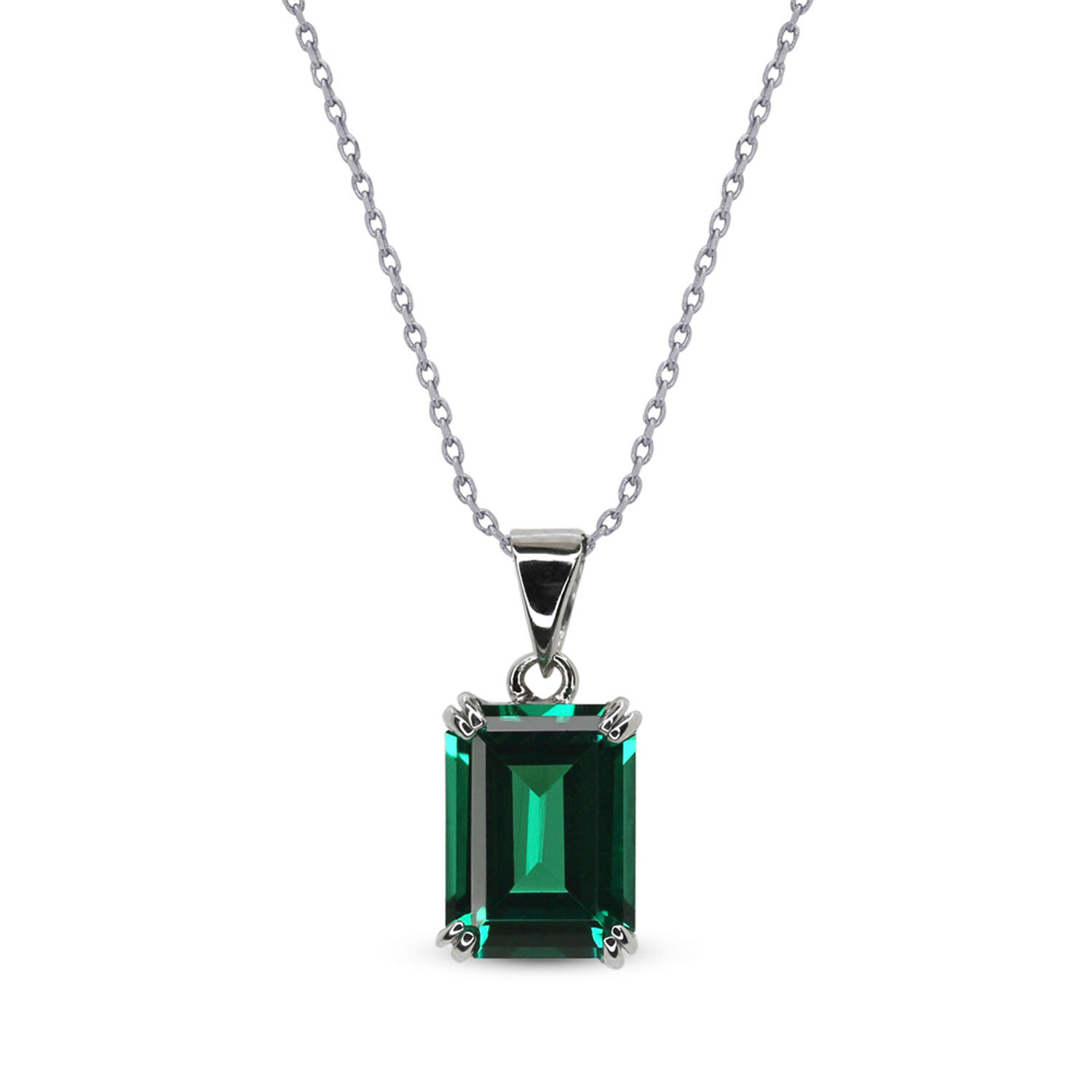 Halo Pendant with Emerald & 0.14 Carat TW of Diamonds in 10kt White Gold
