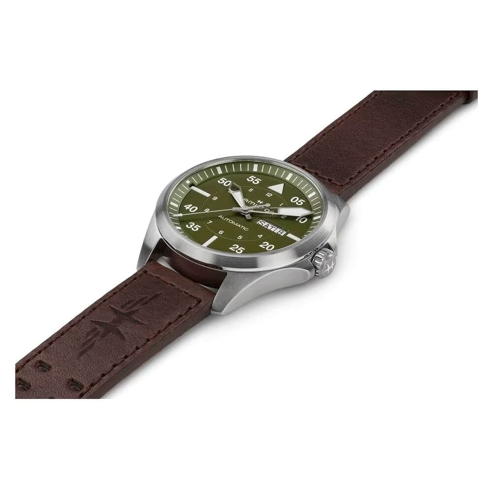 Hamilton Khaki Aviation Pilot Automatic 42mm Green Dial Leather Strap Watch image number 2