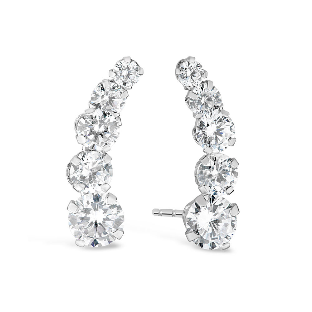 9ct White Gold Cubic Zirconia Five Stone Climber Earrings