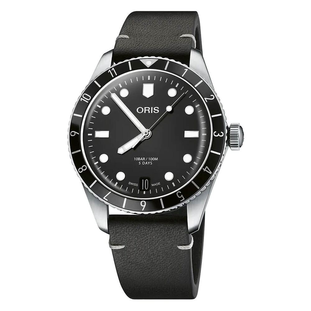 Oris Divers 65 40mm Black Dial Black Leather Strap Watch