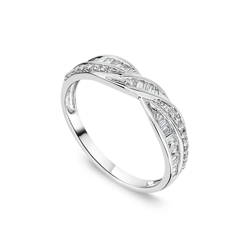 9ct White Gold Baguette & Round Crossover 0.33ct Diamond Ring image number 0