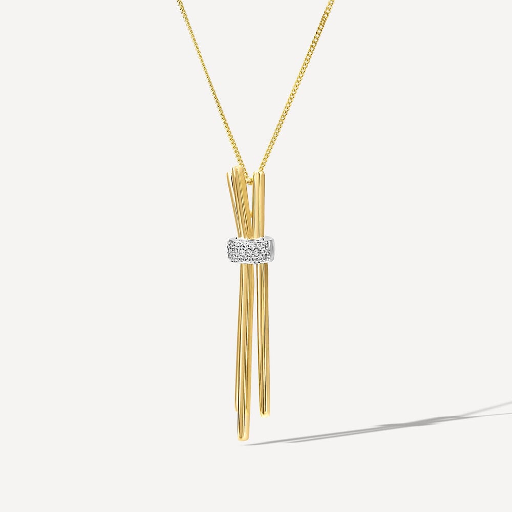 9ct Yellow Gold 0.09ct Diamond Wrap Three Long Bar Pendant image number 1