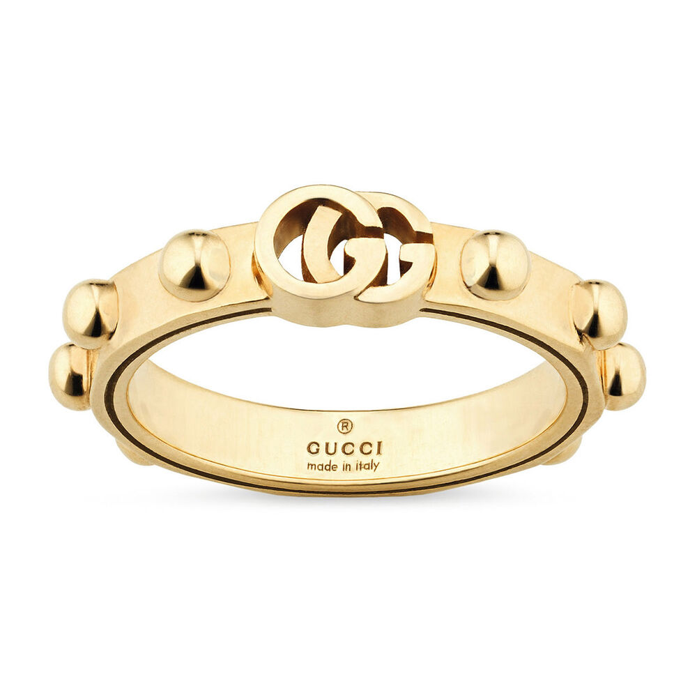 Gucci GG Running 18ct Yellow Gold Studded Band Ring