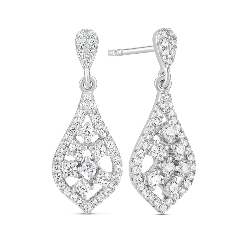 Ladies Sterling Silver Pear Shape Cubic Zirconia Sprinkle Drop