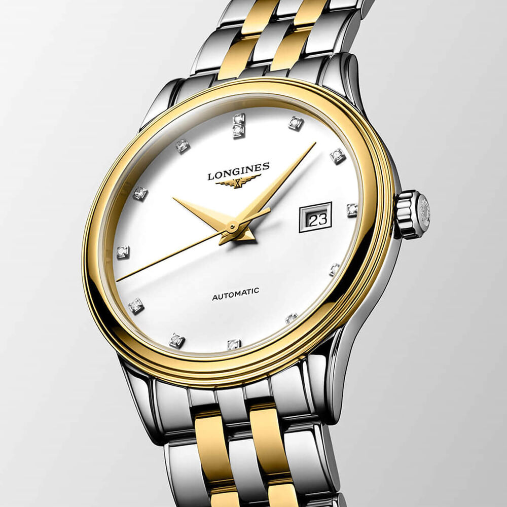 Longines Elegance Flagship Classic 30mm White Dial Diamond Dots Gold PVD Steel Bracelet Watch image number 2
