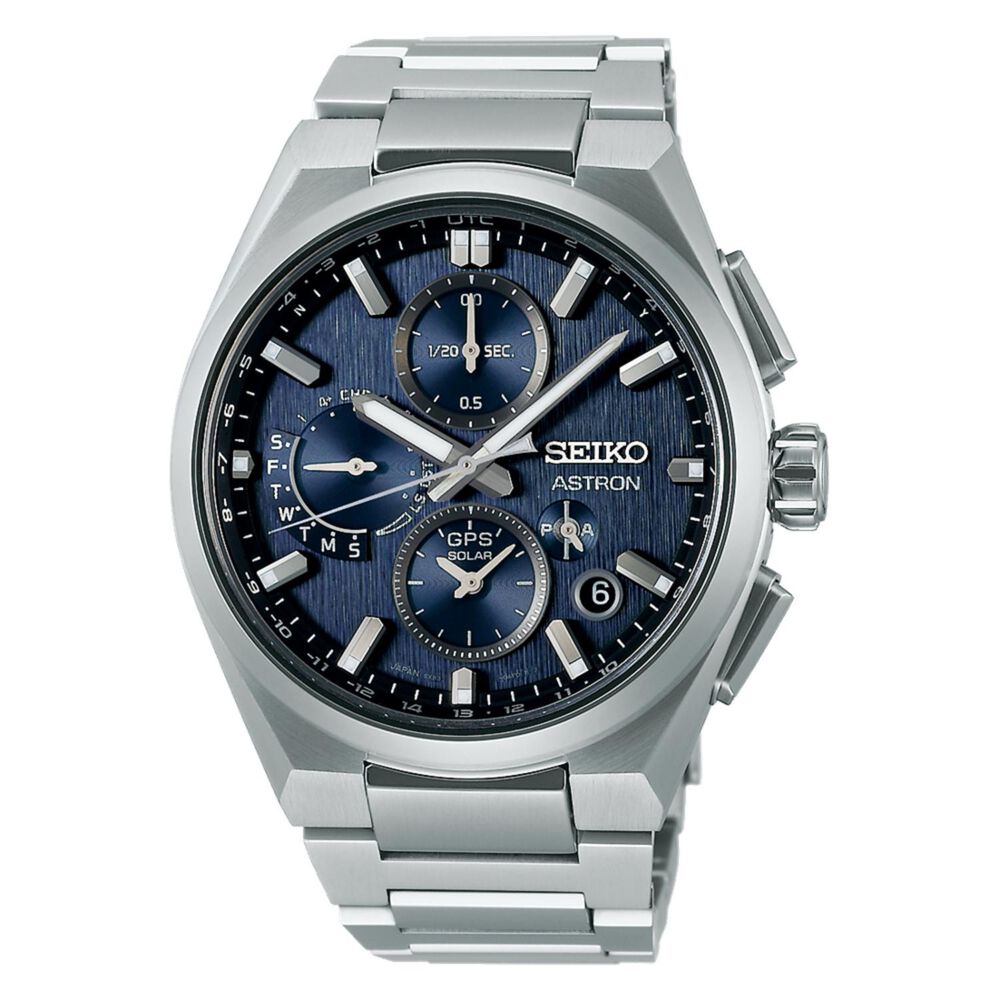 Seiko Astron GPS Solar 5X Dual-Time Chronograph 42mm Infinite Blue Dial Titanium Bracelet Watch image number 0