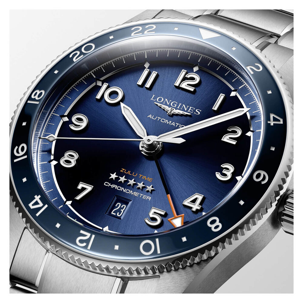 Pre-Owned Longines Spirit Zulu Time 42mm Blue Dial & Bezel Steel Bracelet Watch image number 5
