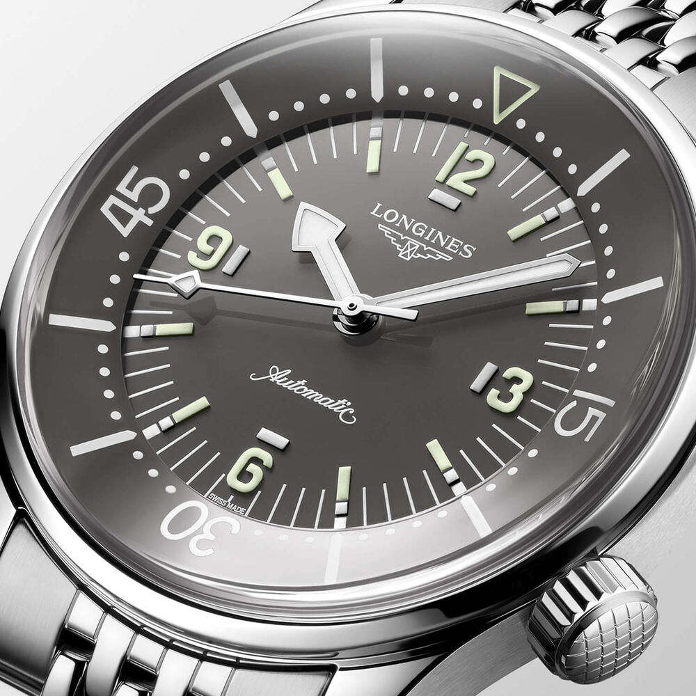 Longines Legend Diver 39mm Grey Dial Stainless Steel Case Bracelet Watch image number 3