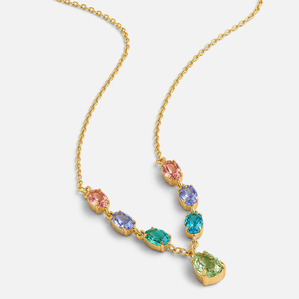 Yellow Gold Plated Sterling Silver 7 Multi Colour Cubic Zirconia Necklet