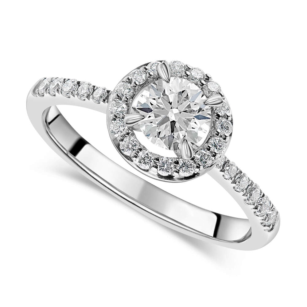 Platinum 0.57ct Round Diamond Halo & Shoulders Ring image number 0
