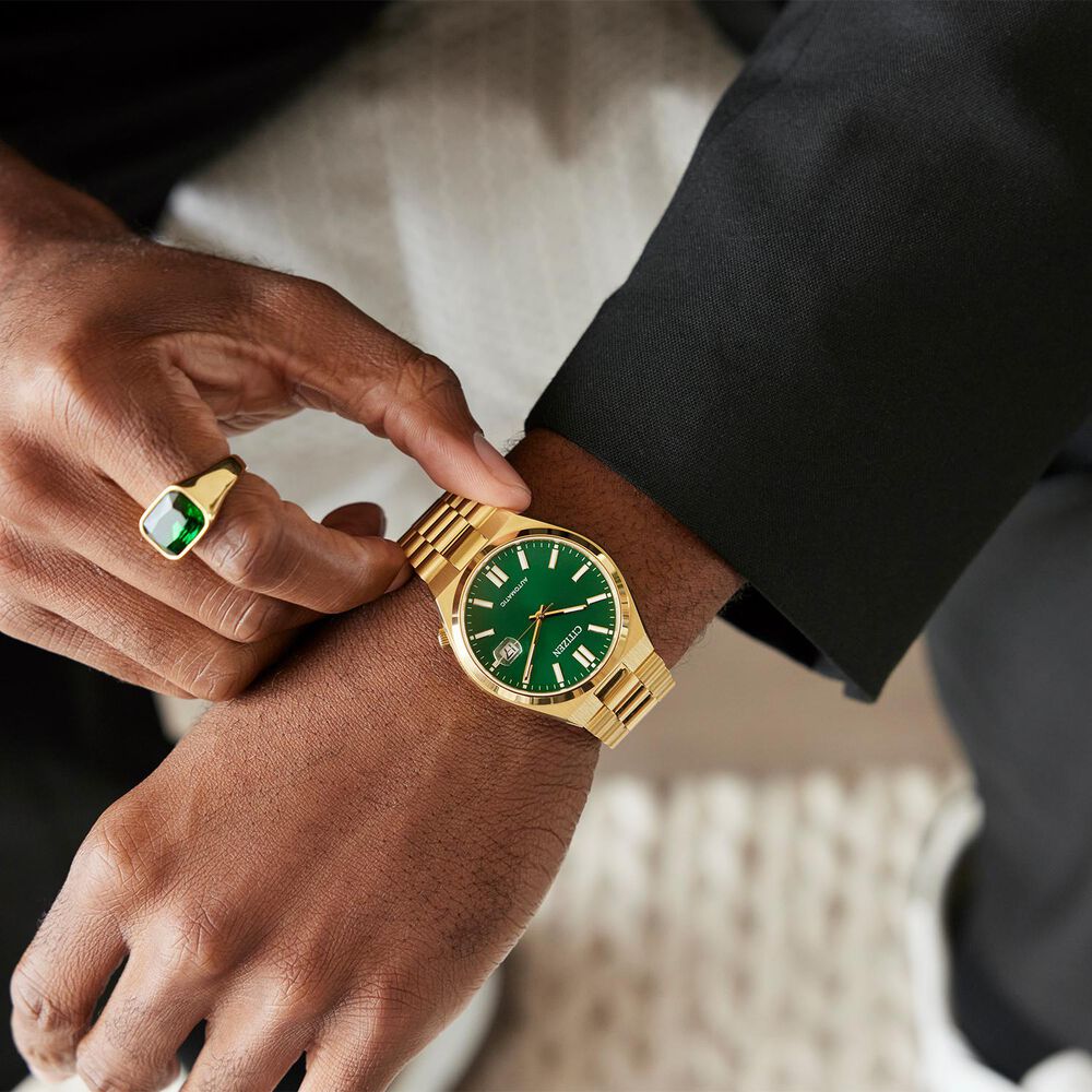 Citizen Tsuyosa 40mm Green Dial Yellow Gold Tone Steel Bracelet Watch image number 7