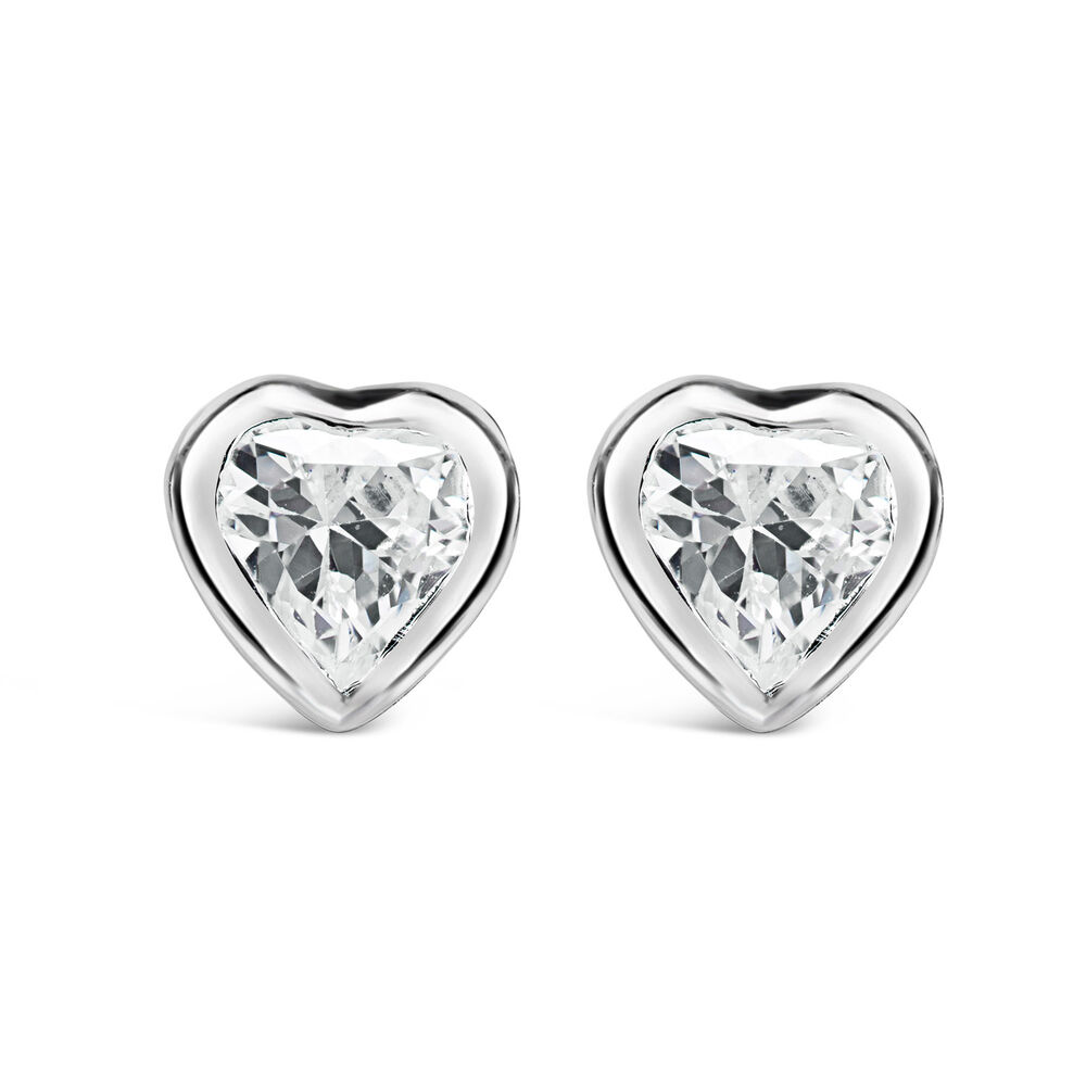 Silver Cubic Zirconia Heart Stud Earrings