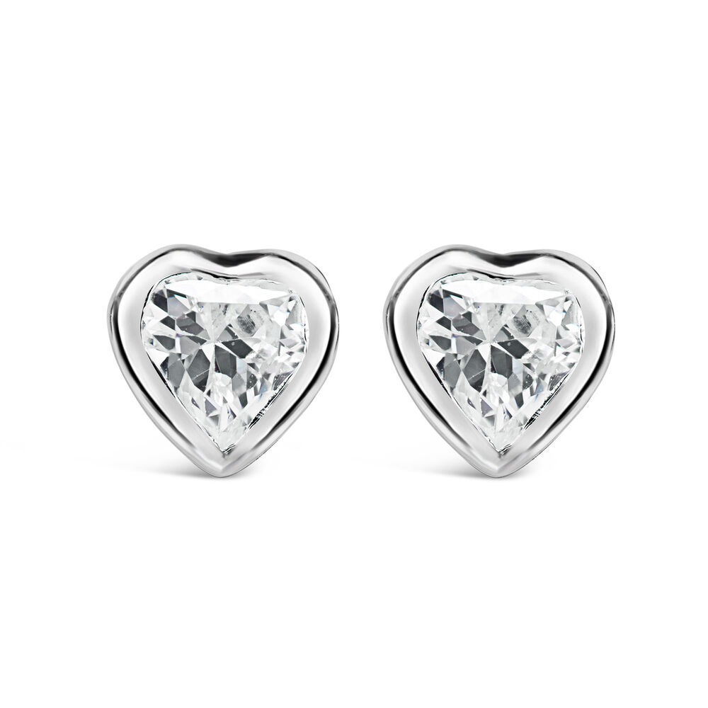 Silver cubic zirconia heart stud earrings image number 0