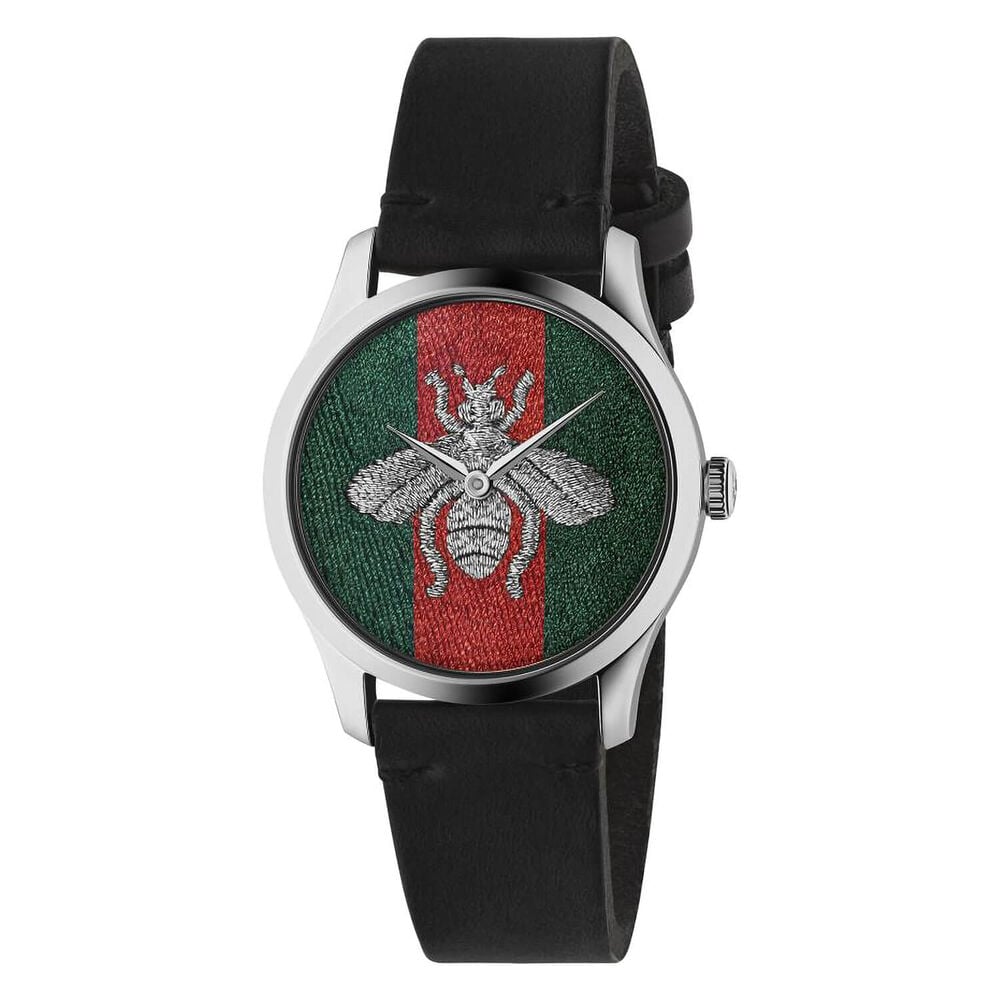 Gucci G-Timeless 38mm Green Red Green Dial Black Strap Watch