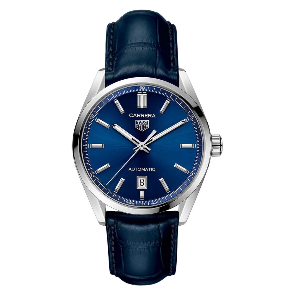 TAG Heuer Carrera Date Automatic 39mm Blue Dial Steel Case Blue Alligator Strap Watch image number 0