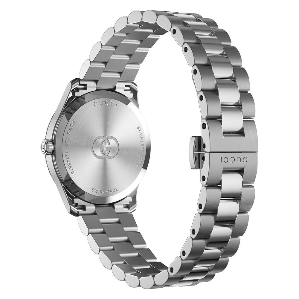 Gucci G-Timeless Quartz 29mm Pink Dial Diamond Dots Steel Bracelet Watch