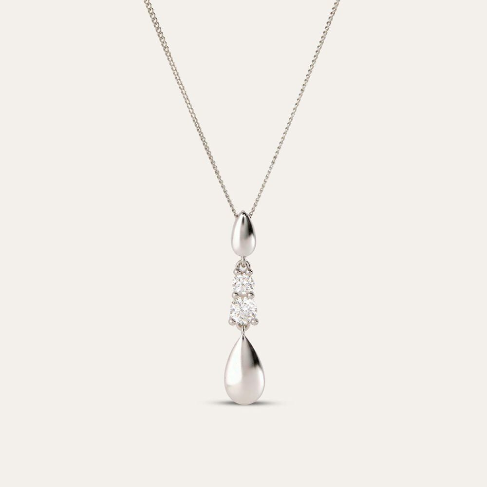 9ct White Gold Double Cubic Zirconia Polished Tears Pendant