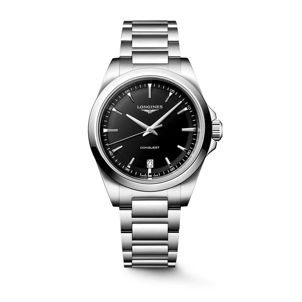 Longines Conquest 38mm Black Sandblasted Dial Stainless Steel Bracelet Watch