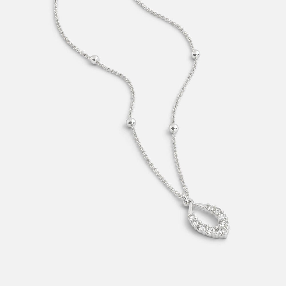 9ct White Gold Beaded Chain Open Oval Cubic Zirconia Set Pendant