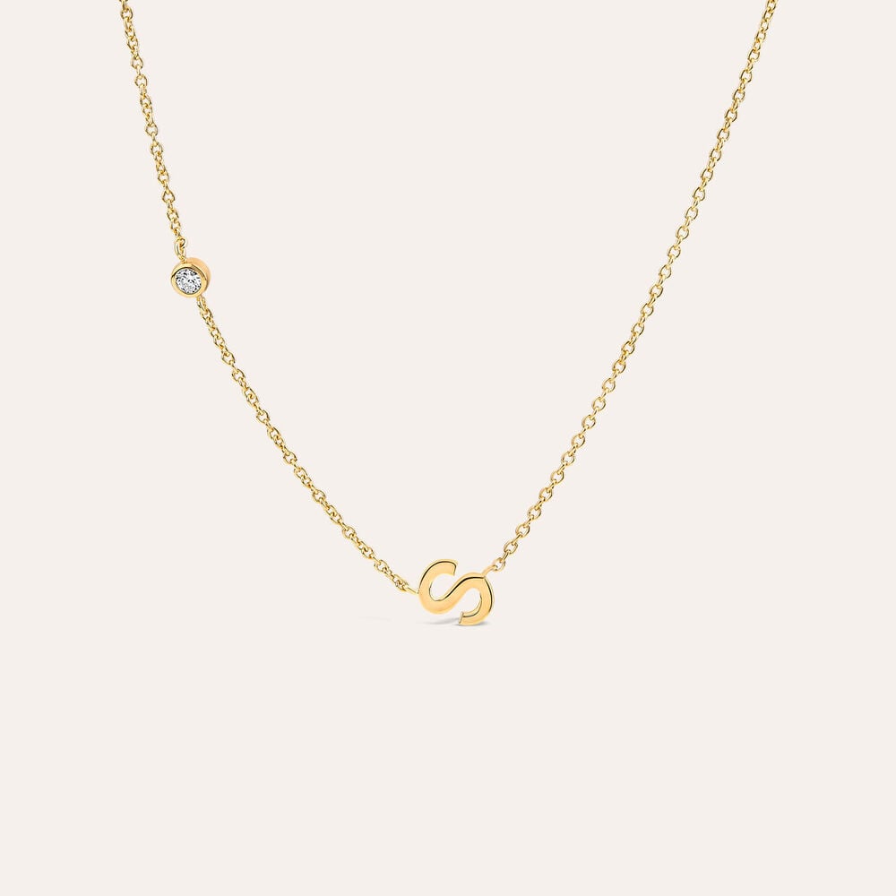 Yellow Gold Plated Vermeil Sterling Silver 0.06ct Lab Grown Diamond Initial S Necklet