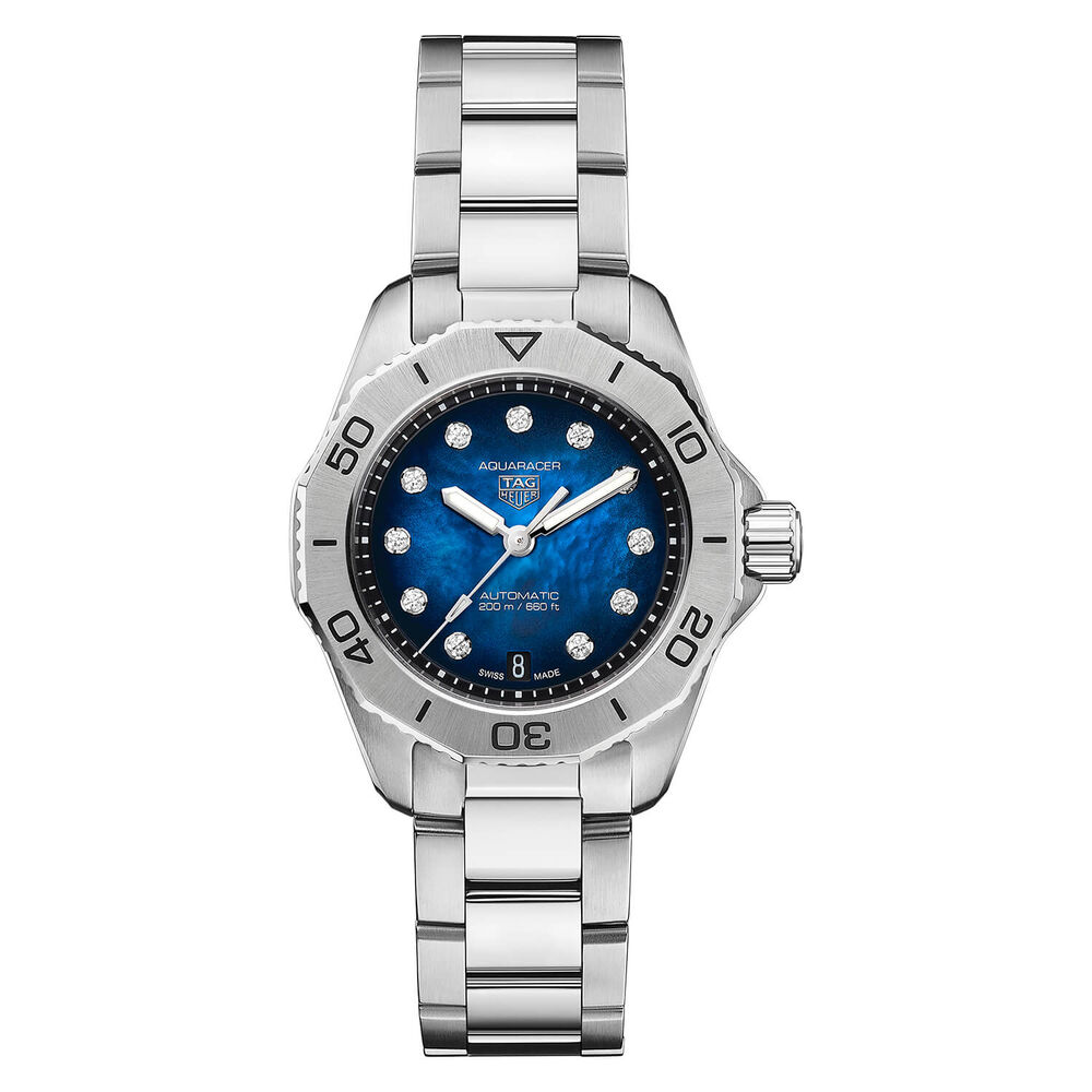 TAG Heuer Aquaracer Professional 200 Automatic 30mm Blue Diamond Dot Smokey Dial Bracelet Watch image number 0