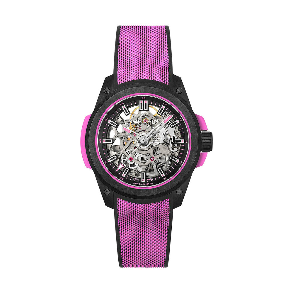 NORQAIN Wild ONE Skeleton 39mm Dial Hyper Pink Rubber Strap Watch