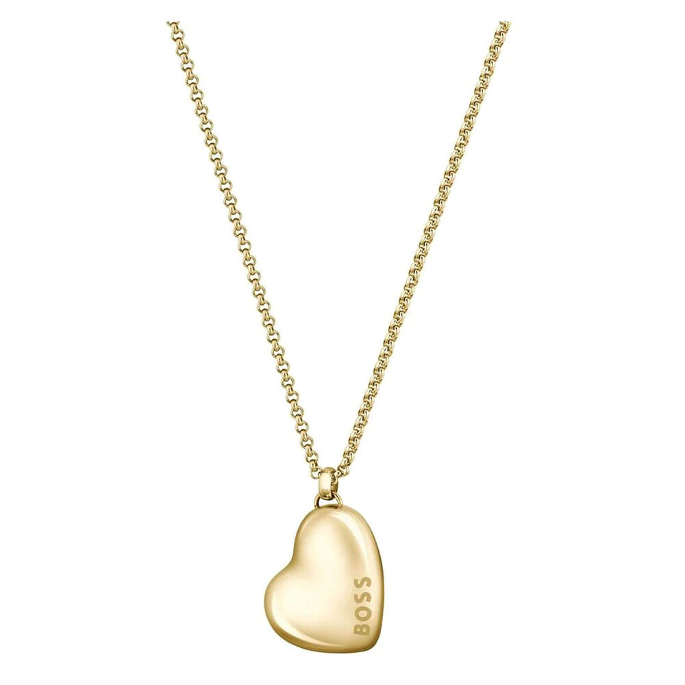 BOSS Honey Gold Toned Stainless Steel Heart Shaped Branded Pendant Necklace