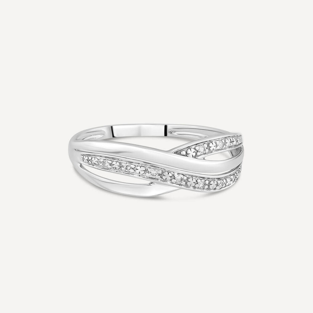 9ct White Gold 0.04ct Pave Diamond Four Strands Crossover Ring image number 2