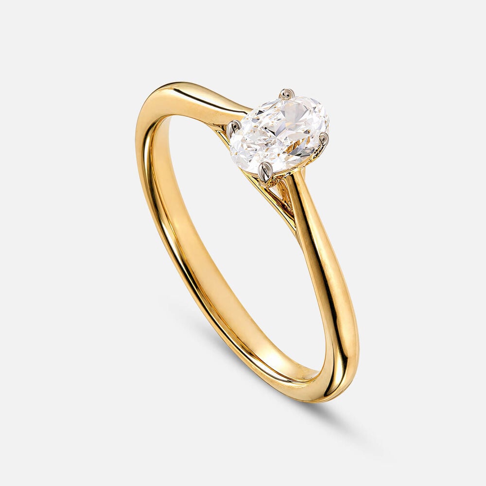 Floral 18ct Yellow Gold 0.40ct Oval Diamond Solitaire Ring